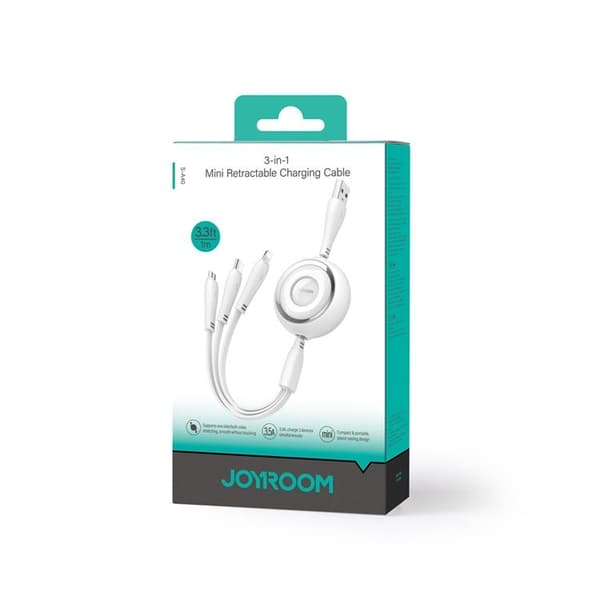 Joyroom 3in1 USB-A till USB-C Lightning microUSB kabel 1m Vit