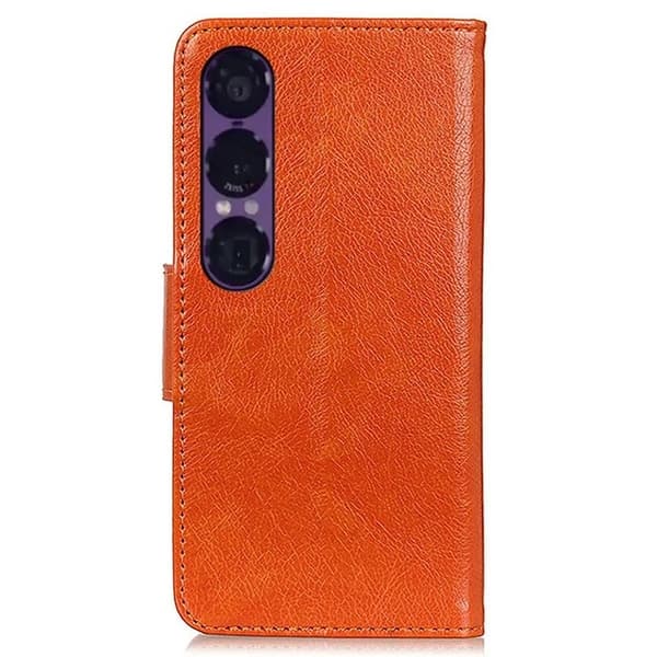 Sony Xperia 1 VII Plånboksfodral Äkta Läder - Orange