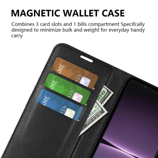 Sony Xperia 1 V Wallet Case Praktisk - Sort