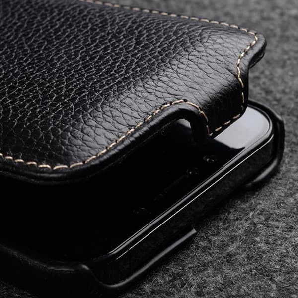 MELKCO Mobilskal till iPhone 13 mini Äkta Läder + PC Vertikal Flip Blå