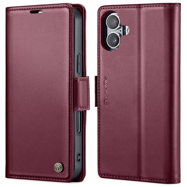 CASEME iPhone 16 Plånboksfodral Konstläder RFID-Skydd Röd