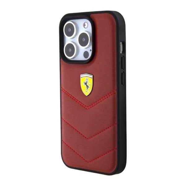 Ferrari iPhone 15 Pro -puhelinkotelo nahkaa, ommeltuja saumoja