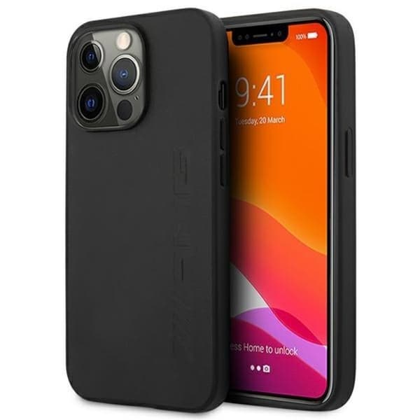 AMG iPhone 14 Pro Max -nahkakotelo, kuumaprägätty - Musta Black