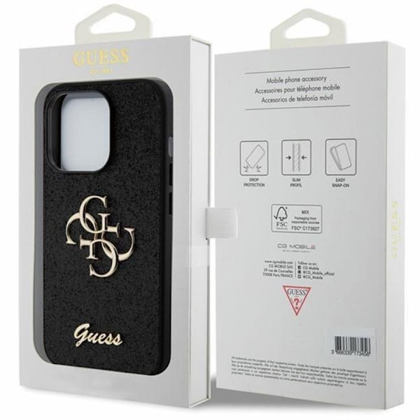 Guess iPhone 15 Pro Max Mobilskal Glitter Script Big 4G Svart