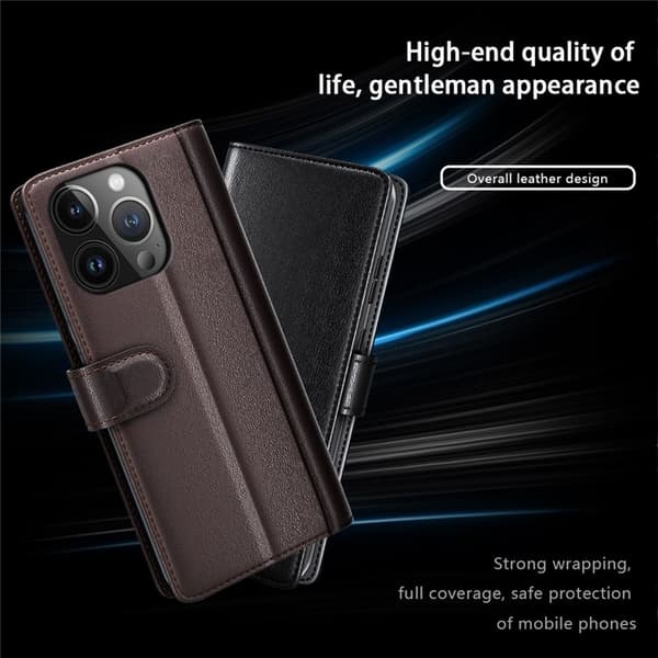 iPhone 15 Pro Max Plånboksfodral Äkta Läder Anti-Dust - Brun Brun