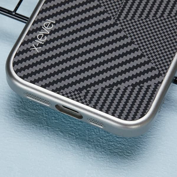 X-LEVEL Mobilskal till iPhone 14 Pro Max Shockproof Grå Carbon Nano Fiber