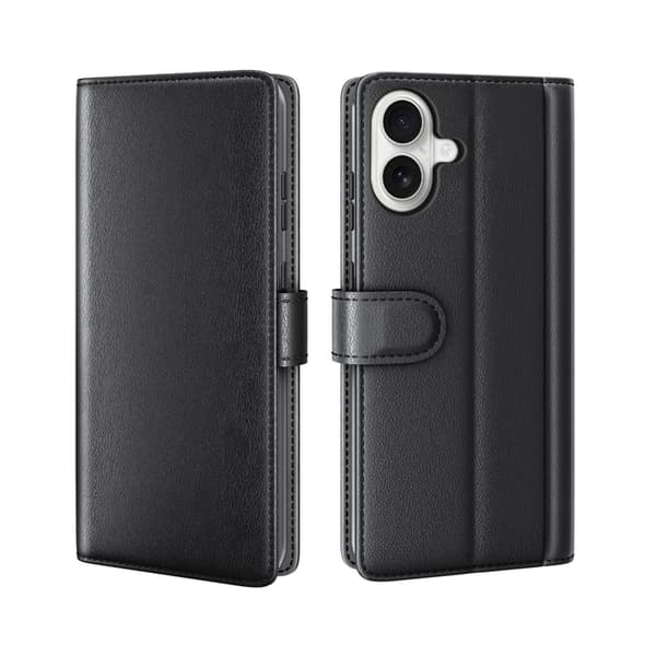 iPhone 17 Plånboksfodral Äkta Läder - Svart Svart