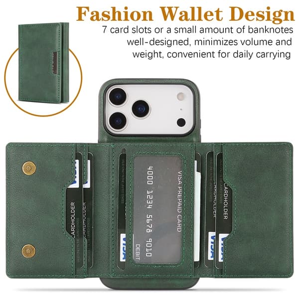 Mobilskal till iPhone 17 Pro Max MagSafe Kickstand Tri-fold Korthållare Grön