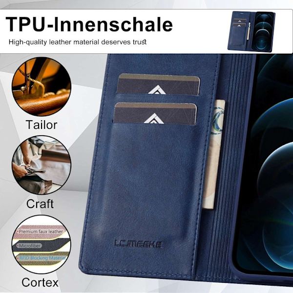LC.IMEEKE iPhone 12 / 12 Pro Plånboksfodral Konstläder - Blå