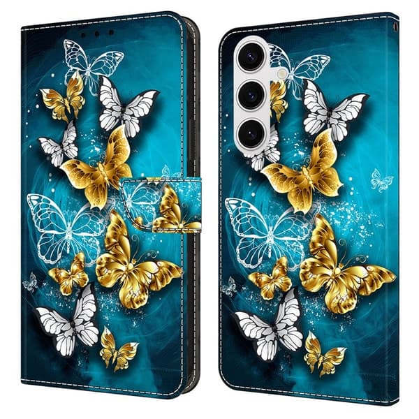 Samsung Galaxy S26 Plus Plånboksfodral Ställning Mönstertryck Konstläder - Guld