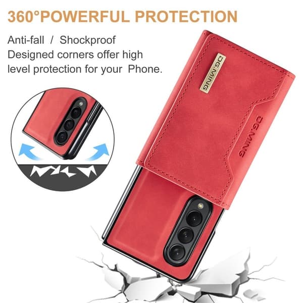DG.MING Samsung Galaxy Z Fold4 Konstläder Plånboksfodral Magnetisk Röd