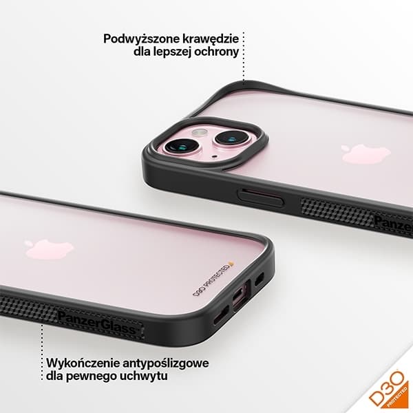 PanzerGlass telefontaske til iPhone 15 D3O 2xMilitær kvalitet - sort