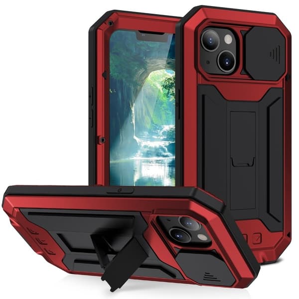R-JUST Mobilskal till iPhone 13 Shockproof PC + Silikon + Metall Röd