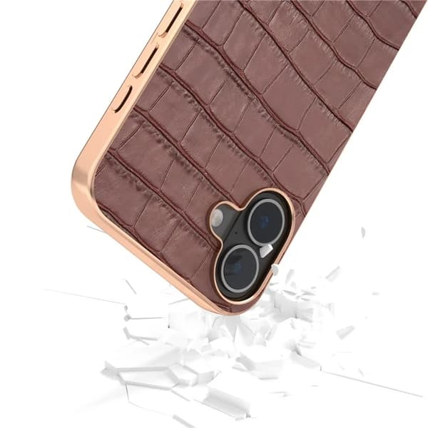 ABEEL Mobilskal till iPhone 16 Plus Äkta läder Crocodile - Brun Brun