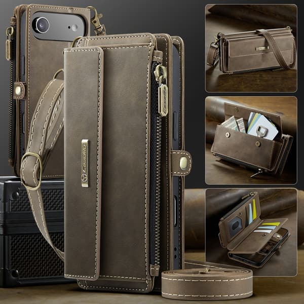 CASEME iPhone Air Konstläder Plånboksfodral RFID-Skydd Zipper Brun