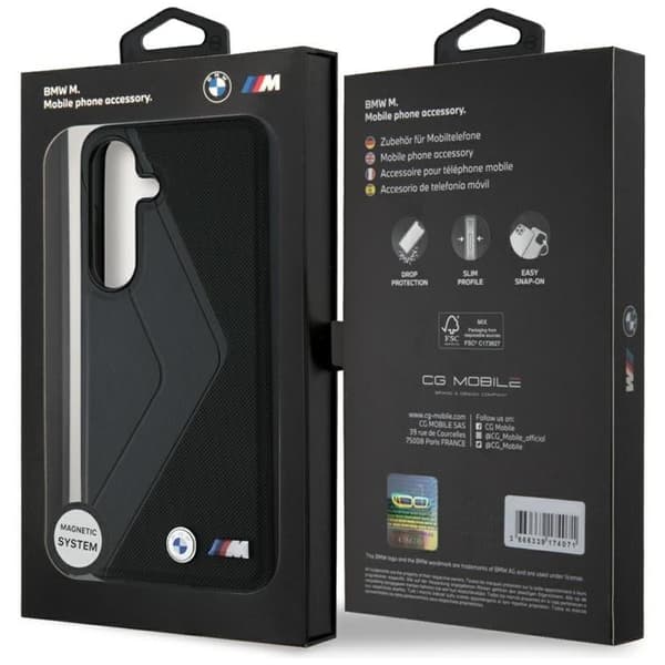 BMW telefontaske til Galaxy S25 MagSafe læder overdimensionerede striber - sort Black