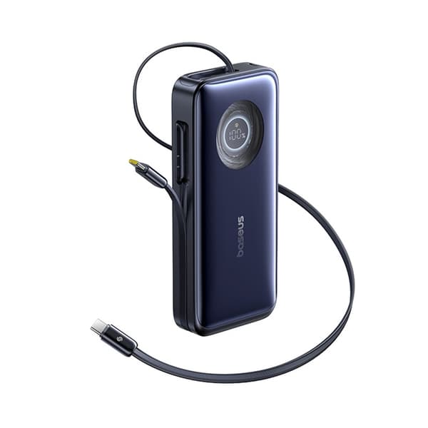 Baseus Powerbank 20000mAh 100W med Retractable USB-C Kabel - Svart Svart