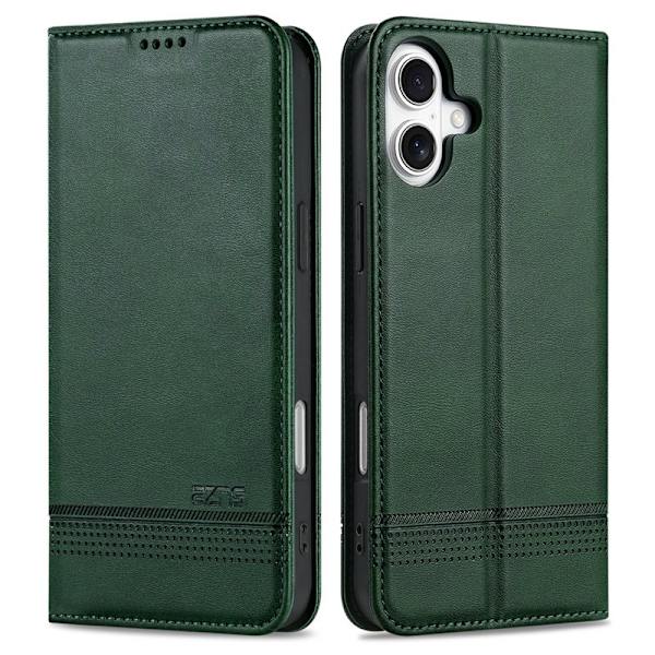 AZNS iPhone 16 Plus Plånboksfodral Konstläder - Grön
