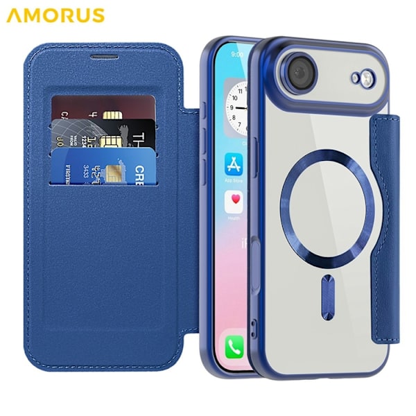 AMORUS iPhone Air Plånboksfodral MagSafe RFID-Skydd - Blå Blå