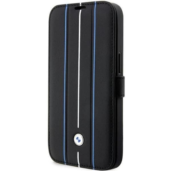 BMW iPhone 14 Pro Lompakkokotelo Nahka Stramp Lines - Sininen Blå