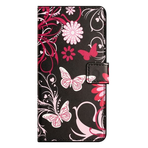 iPhone 17 Pro Max Konstläder Plånboksfodral Pattern Print - Svart Fjäril Svart