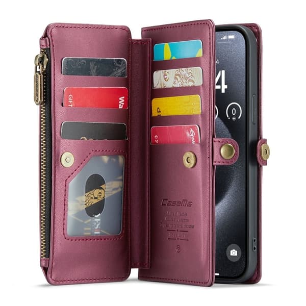 CASEME iPhone 16 Pro Plånboksfodral Konstläder med Kortfack - Vinröd