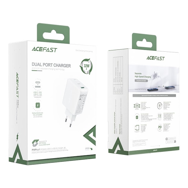 Acefast PD Väggladdare USB Till USB-C 32W - Vit