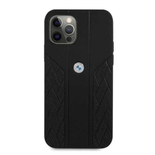 BMW Läder Curve Perforate Skal iPhone 12 / 12 Pro - Musta Black