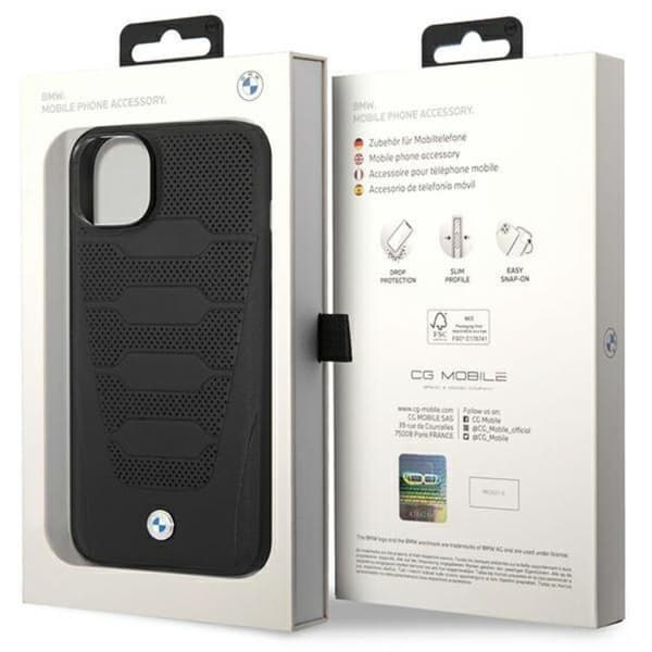BMW iPhone 14 Mobilskal Læder Seats Pattern - Sort Black