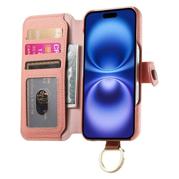 iPhone 17 Pro Max Konstläder Plånboksfodral RFID-Skydd Zipper - Rosa Rosa