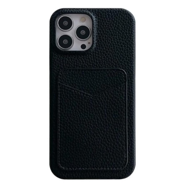 iPhone 15 Mobilskal Korthållare Litchi Texture - Svart Svart