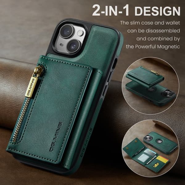 DG.MING M5 Series Mobilskal till iPhone 14 Plus Magnetiskt Konstläder Grön