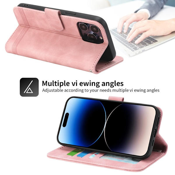 DIERFENG DF-03 Plånboksfodral för iPhone 15 Pro Max Konstläder - Rosa