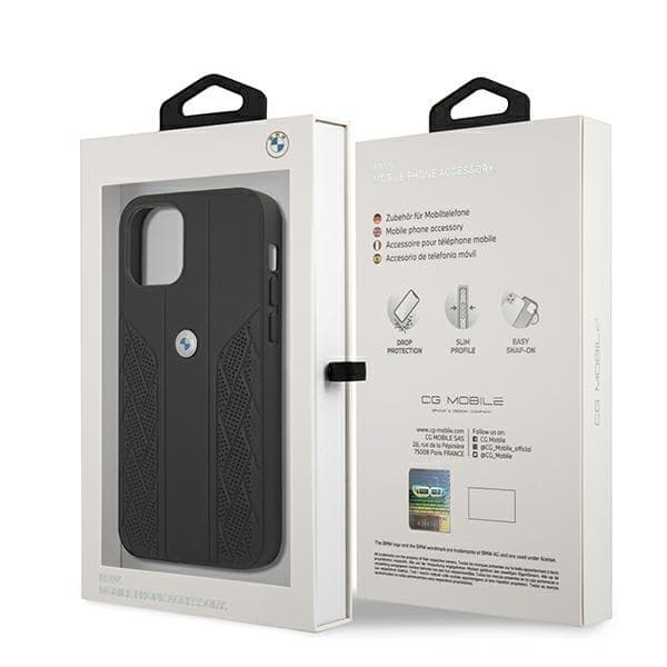 BMW Läder Curve Perforate Skal iPhone 12 Pro Max - Musta Black
