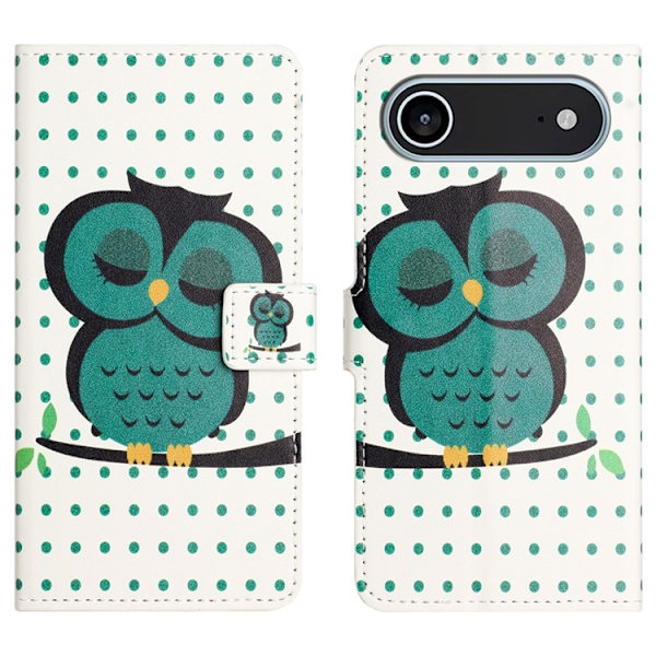 iPhone Air Konstläder Plånboksfodral Pattern Print - Prickar Uggla Grön