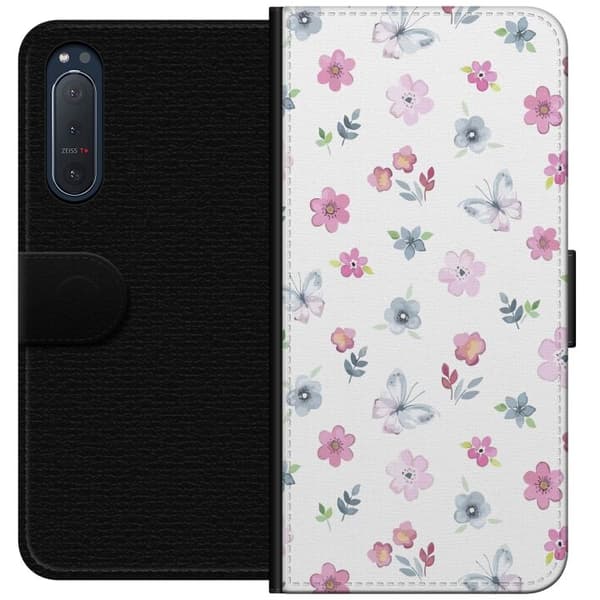 Sony Xperia 5 II Pung Taske med Blomster og Sommerfugle