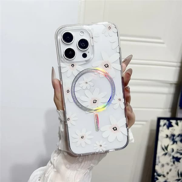 Mobilskal till iPhone 16 Pro MagSafe Laser Floral Vit