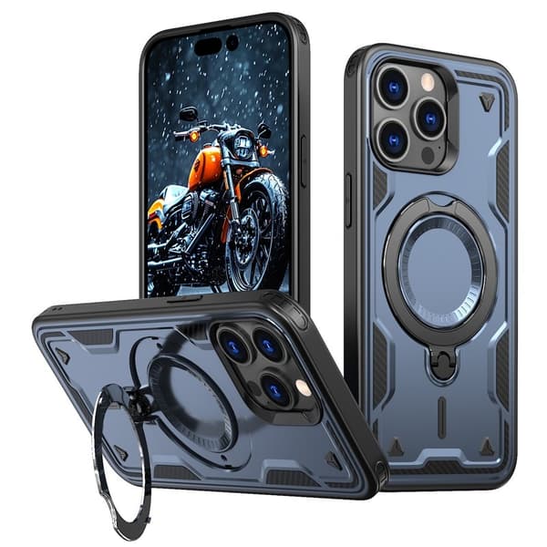 iPhone 15 Pro Max Skal Plast Militärt Skydd Med Ställ - Blå