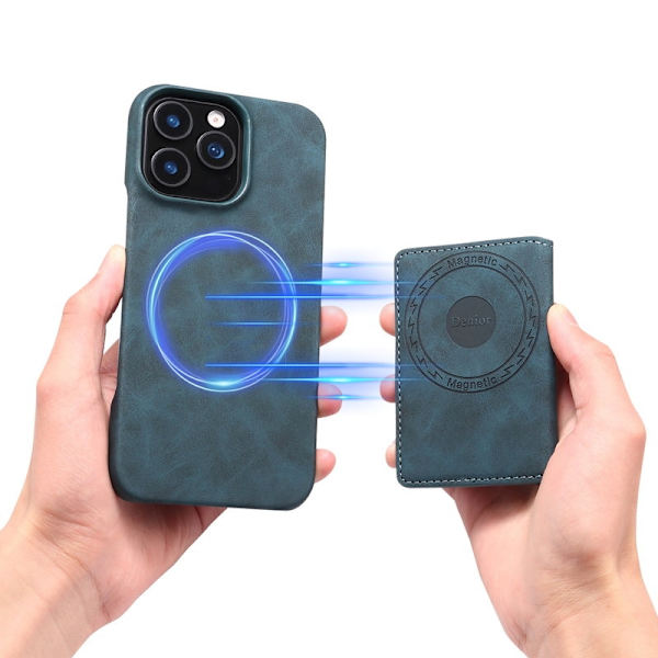 DENIOR D27 Mobilskal till iPhone 16 Pro Max Äkta Läder RFID Blå