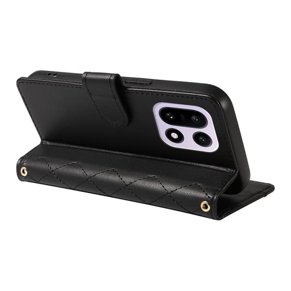 OnePlus 15 5G Plånboksfodral Rhombus Konstläder Svart