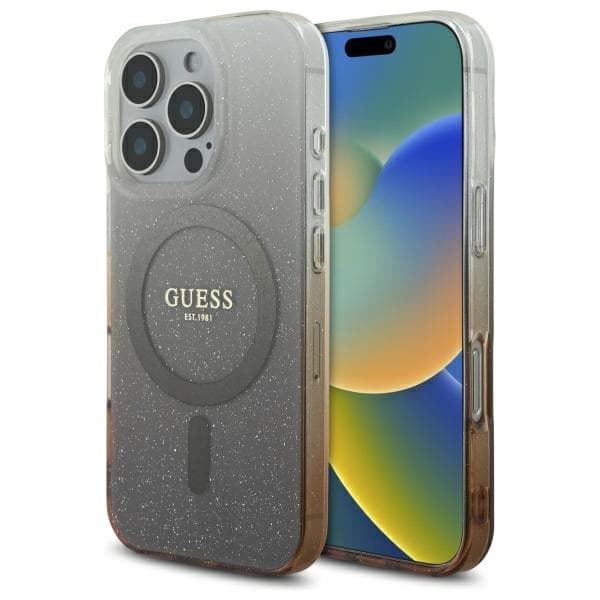 Guess Mobilskal till iPhone 16 Pro 6.3 MagSafe IML Glitter Gradient - Brun
