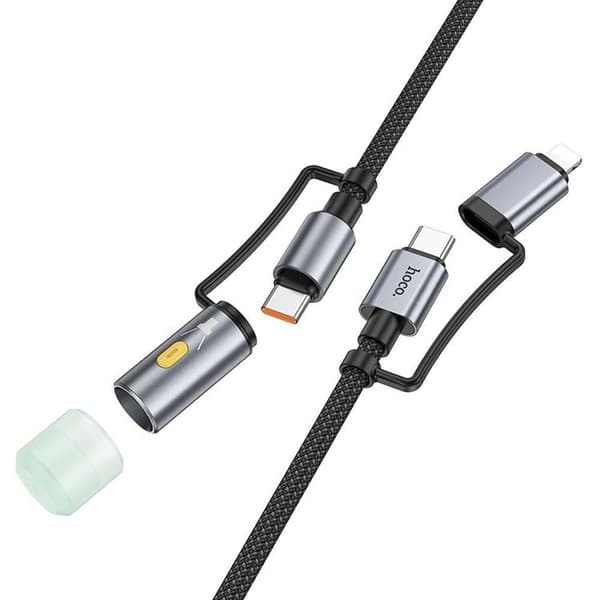 Hoco USB-C/Lightning Til USB-C LED Lys 60W 3A Kabel 1.2m U138 - Sort Svart