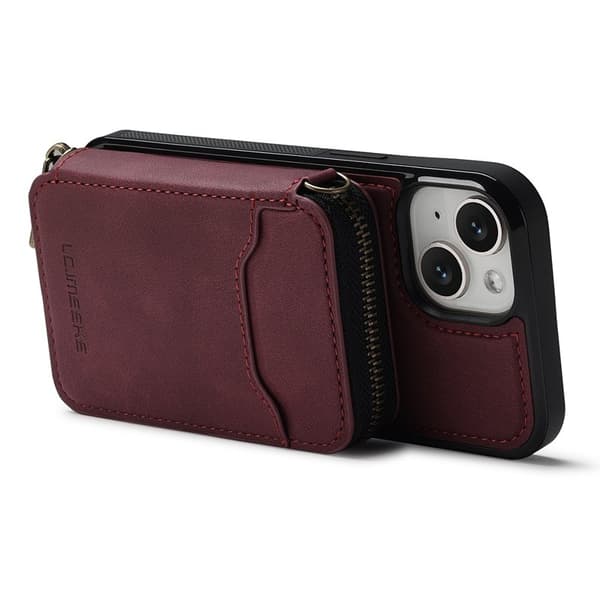 LC.IMEEKE L6 iPhone 15 Plånboksfodral Magnetiskt - Röd Konstläder