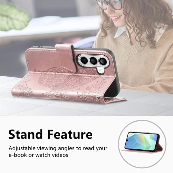 Plånboksfodral för Samsung Galaxy S26 Plus Konstläder med rem - Roséguld
