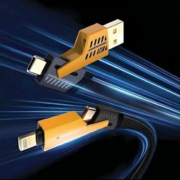 Awei 4in1 USB-C Till USB-C USB-A Lightning 1.2m Kabel - Svart Orange