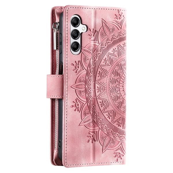 Samsung Galaxy A57 Plånboksfodral Konstläder Mandala Blommönster - Roséguld