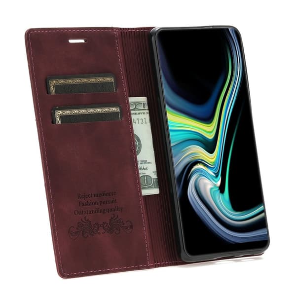 Samsung Galaxy S26 Plus Plånboksfodral Magnetisk Stängning Konstläder - Vinröd