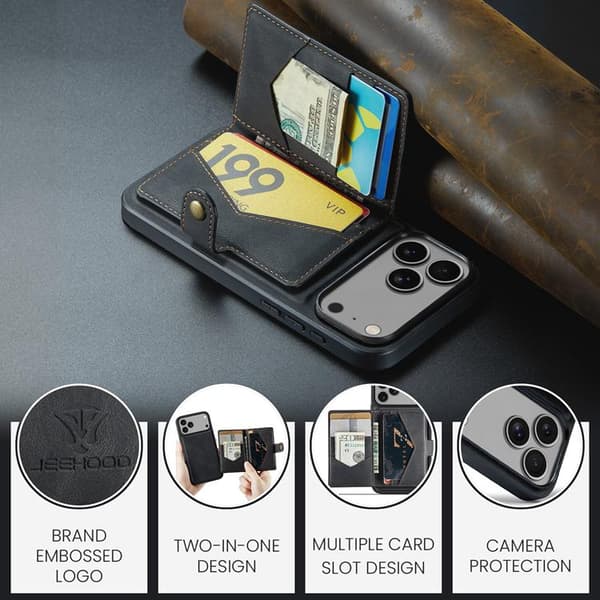 JEEHOOD iPhone 17 Pro Max Mobilskal KonstLäder Plast Skydd - Svart Svart