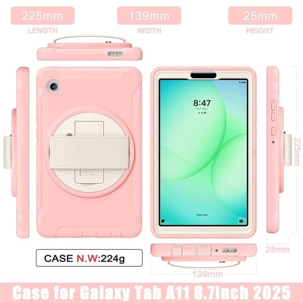 Mobilskal till Galaxy Tab A11 Rotary Kickstand med Handrem Rosa