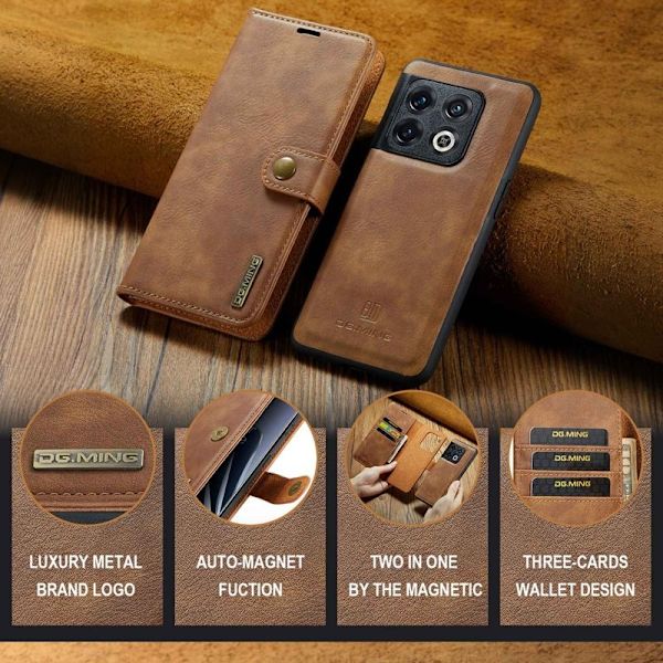 DG.MING OnePlus 10 Pro 5G Plånboksfodral Äkta Läder, Chockresistent, Brun